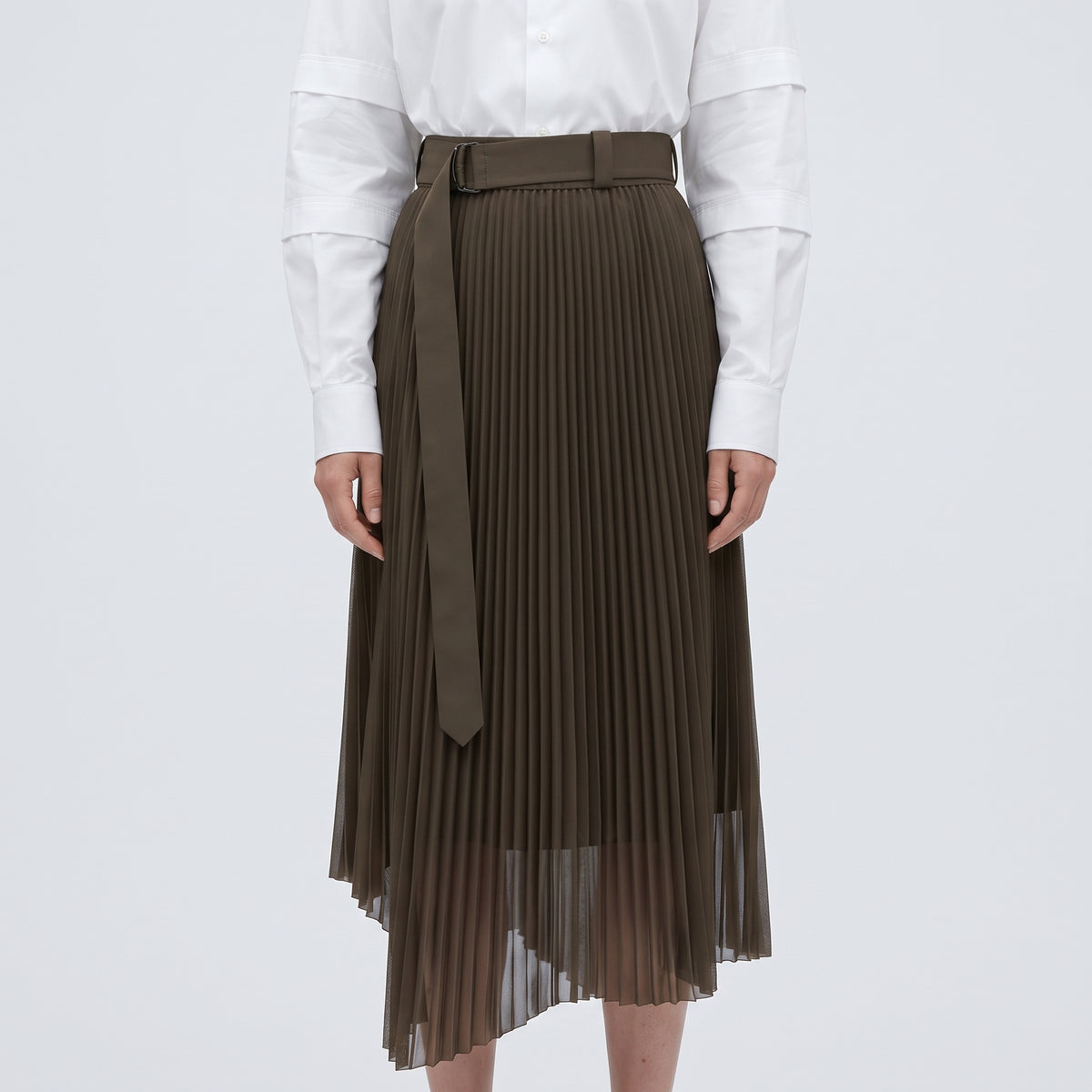 HYKE Belted Asymmetric Pleated Skirt - view 2