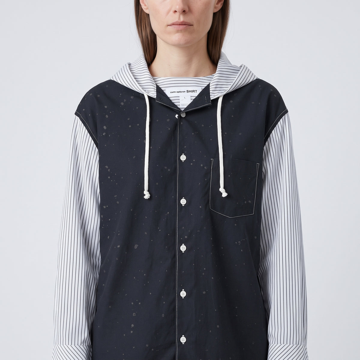 Hooded Splattered Contrast Striped Shirt