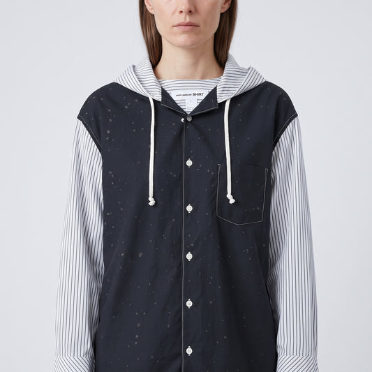 Hooded Splattered Contrast Striped Shirt