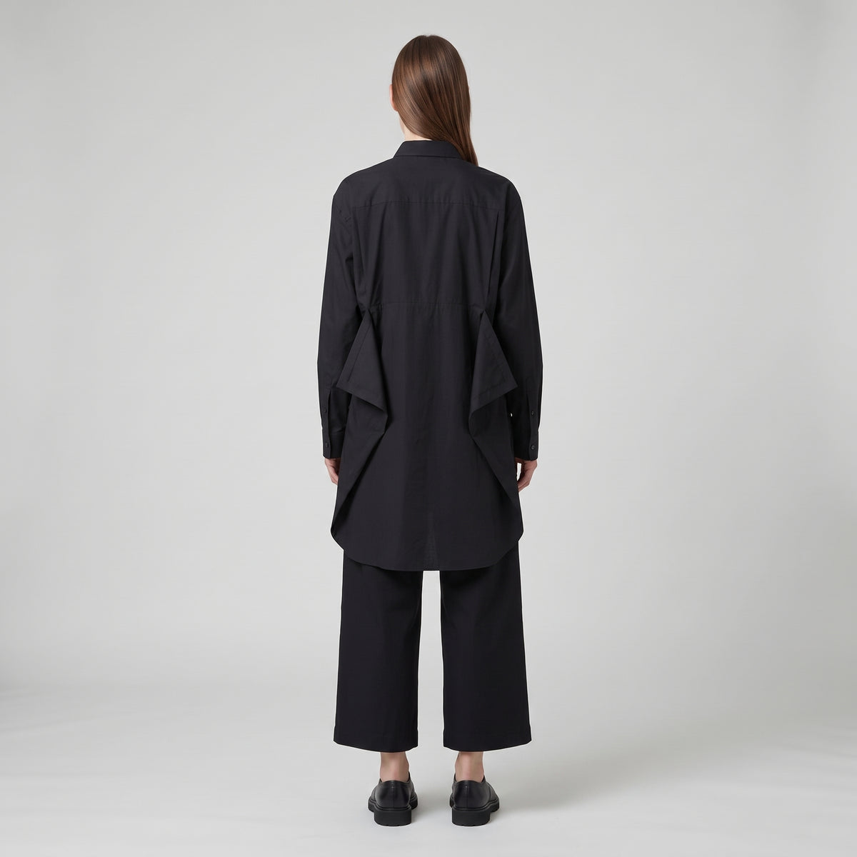 Black Drape Panel Cotton Shirt