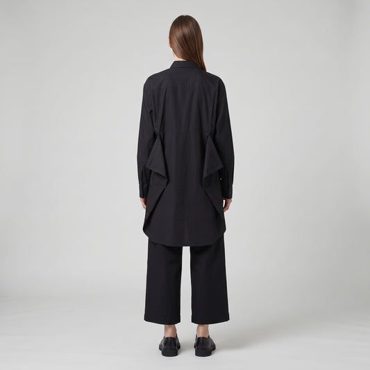 Black Drape Panel Cotton Shirt