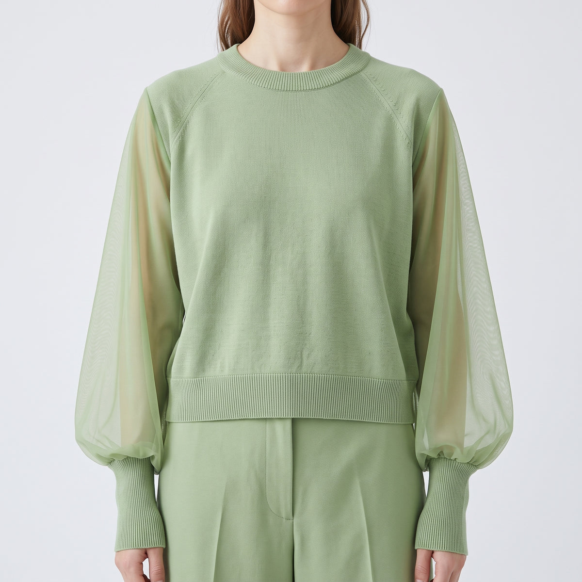 Sheer Sleeve Knit Top