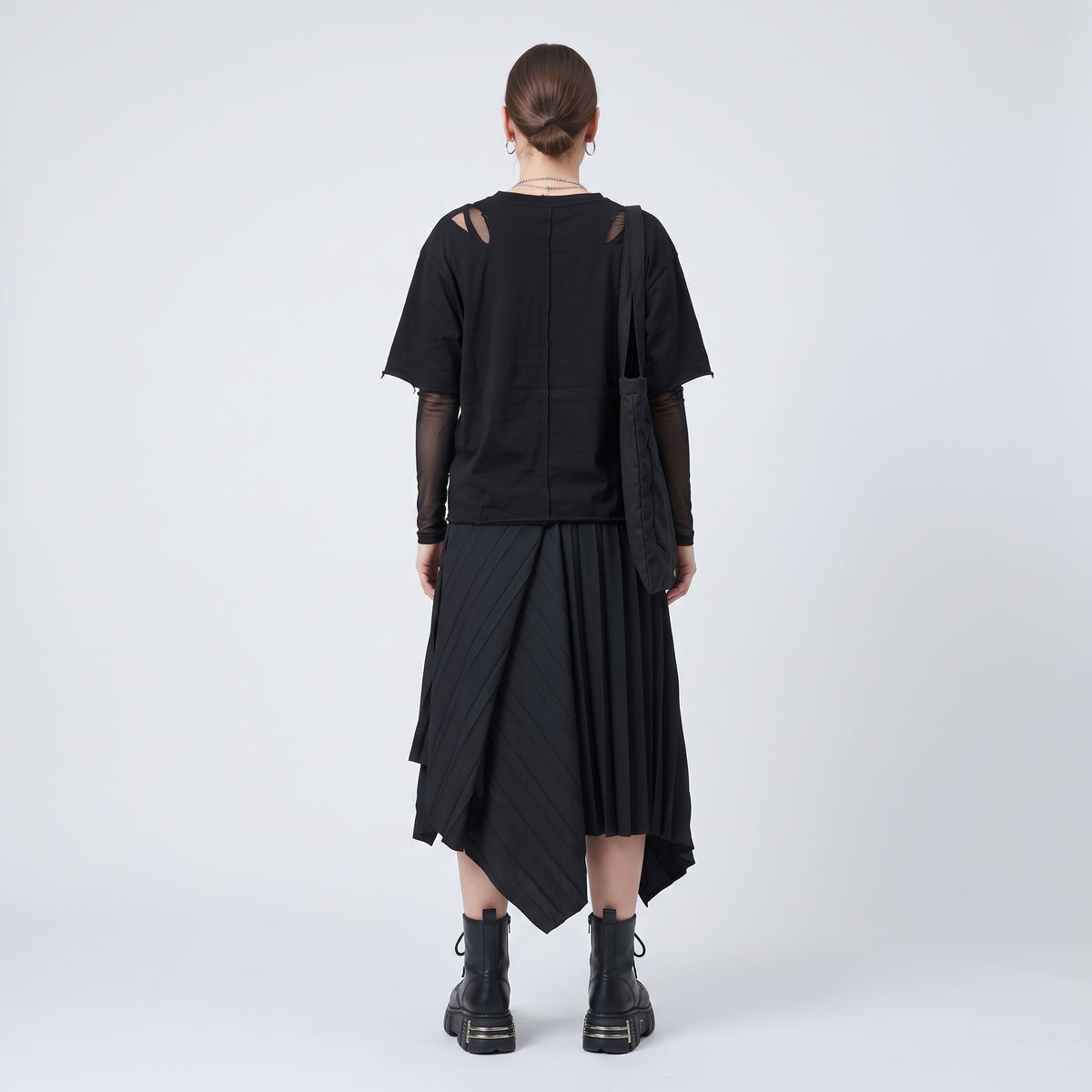 Asymmetric Pleated Black Skirt