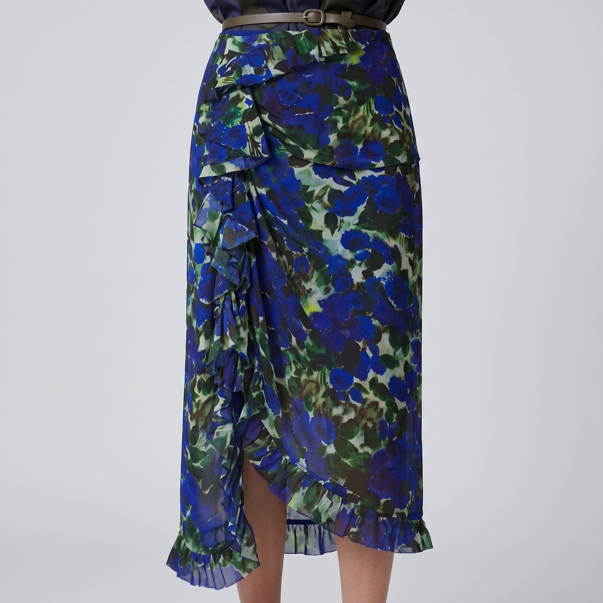 DRIES VAN NOTEN Ruffled Indigo Floral Midi Skirt - view 2
