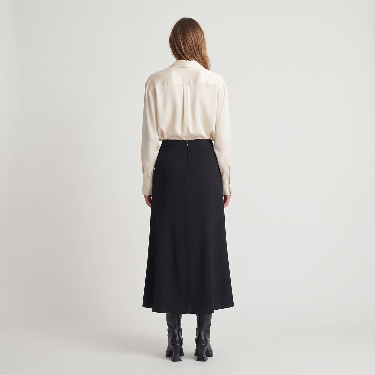 Elegant Black Paneled Midi Skirt