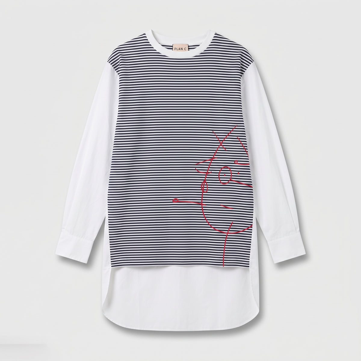 PLAN C Striped Panel Graphic Top