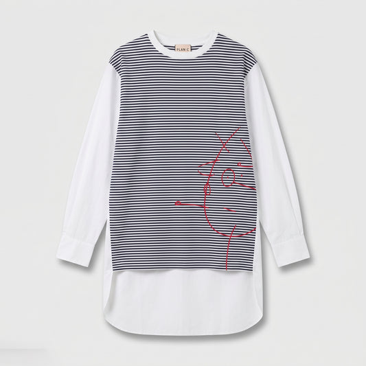 PLAN C Striped Panel Graphic Top