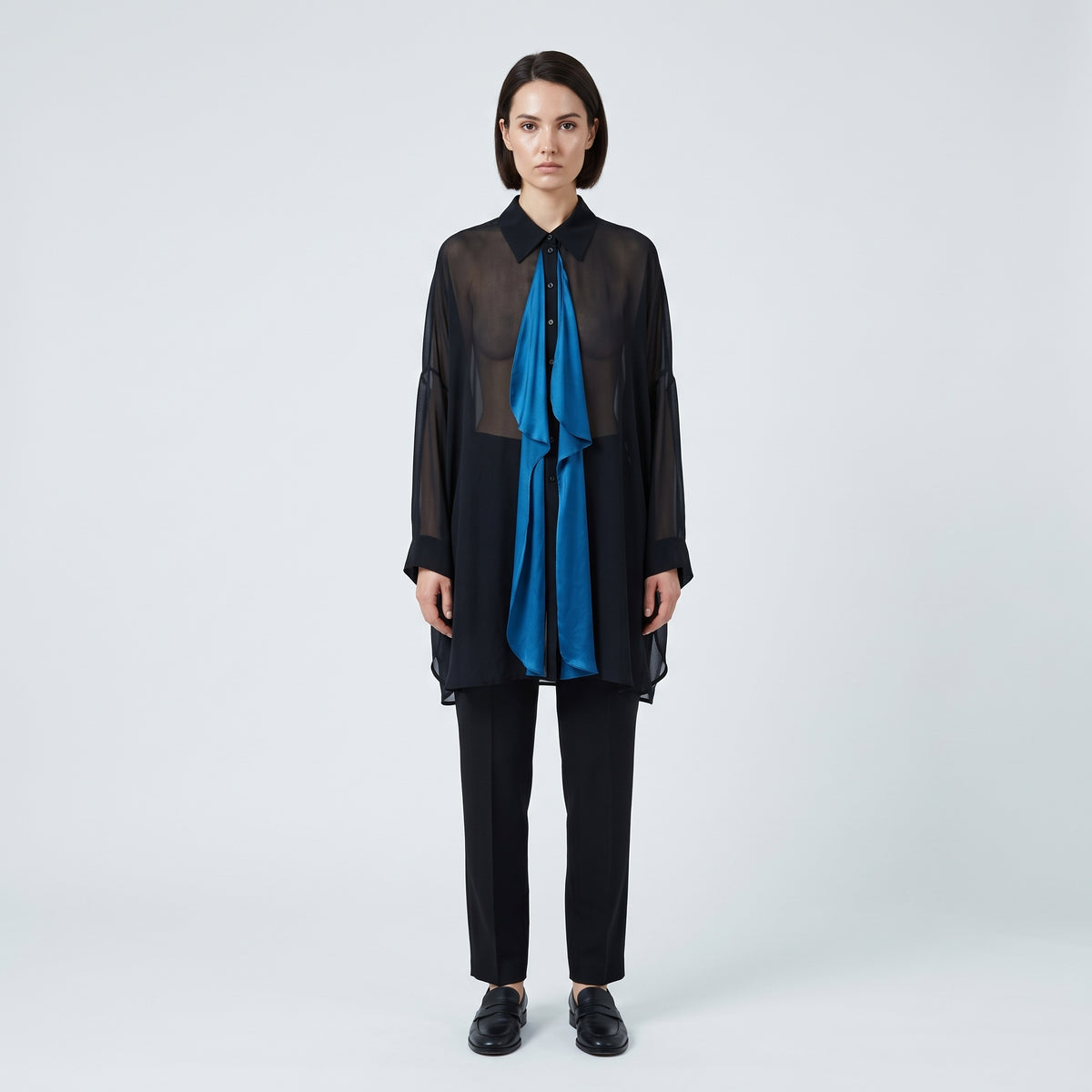 MIIN Sheer Contrast Drape Oversized Shirt - view 3