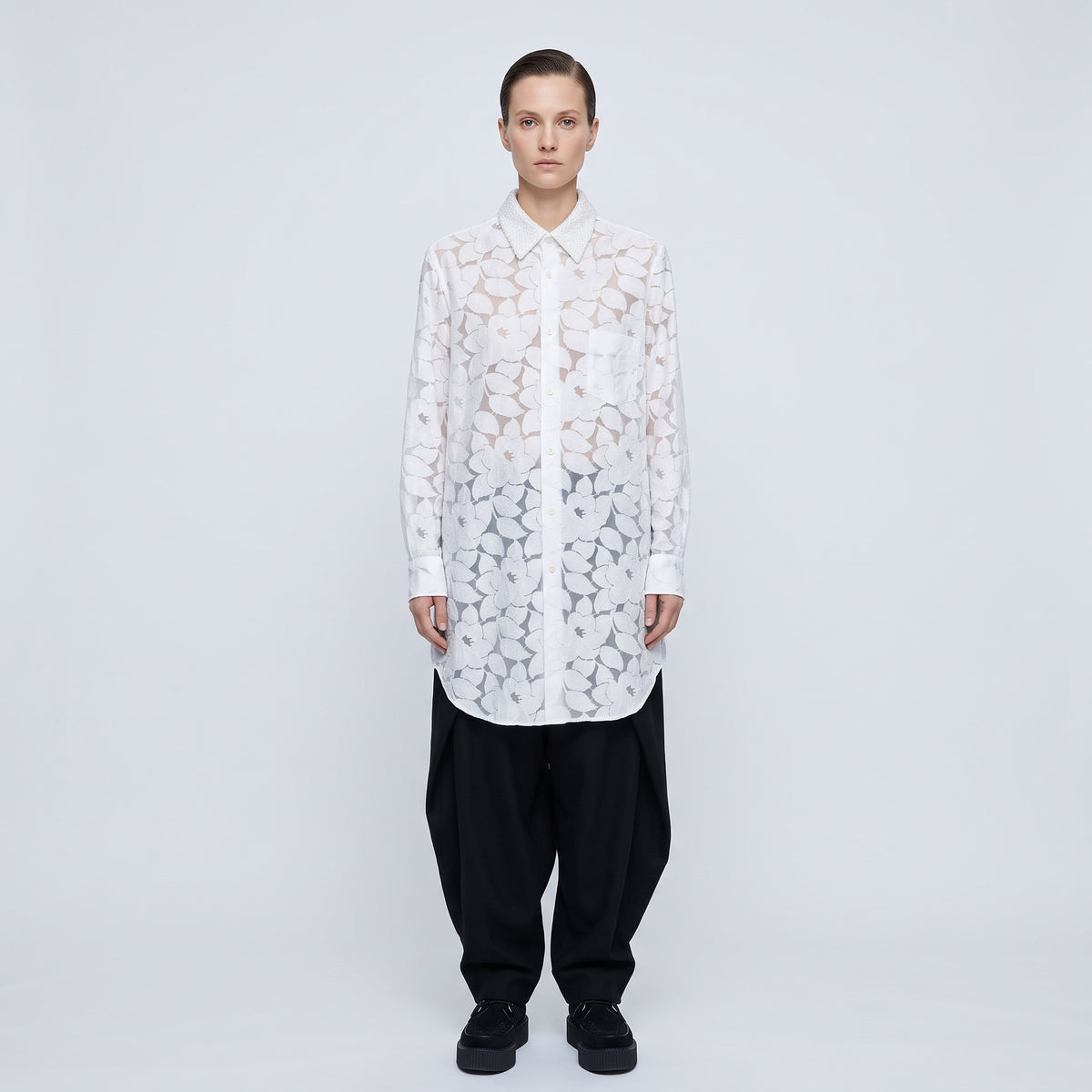 White Floral Burnout Lace Shirt