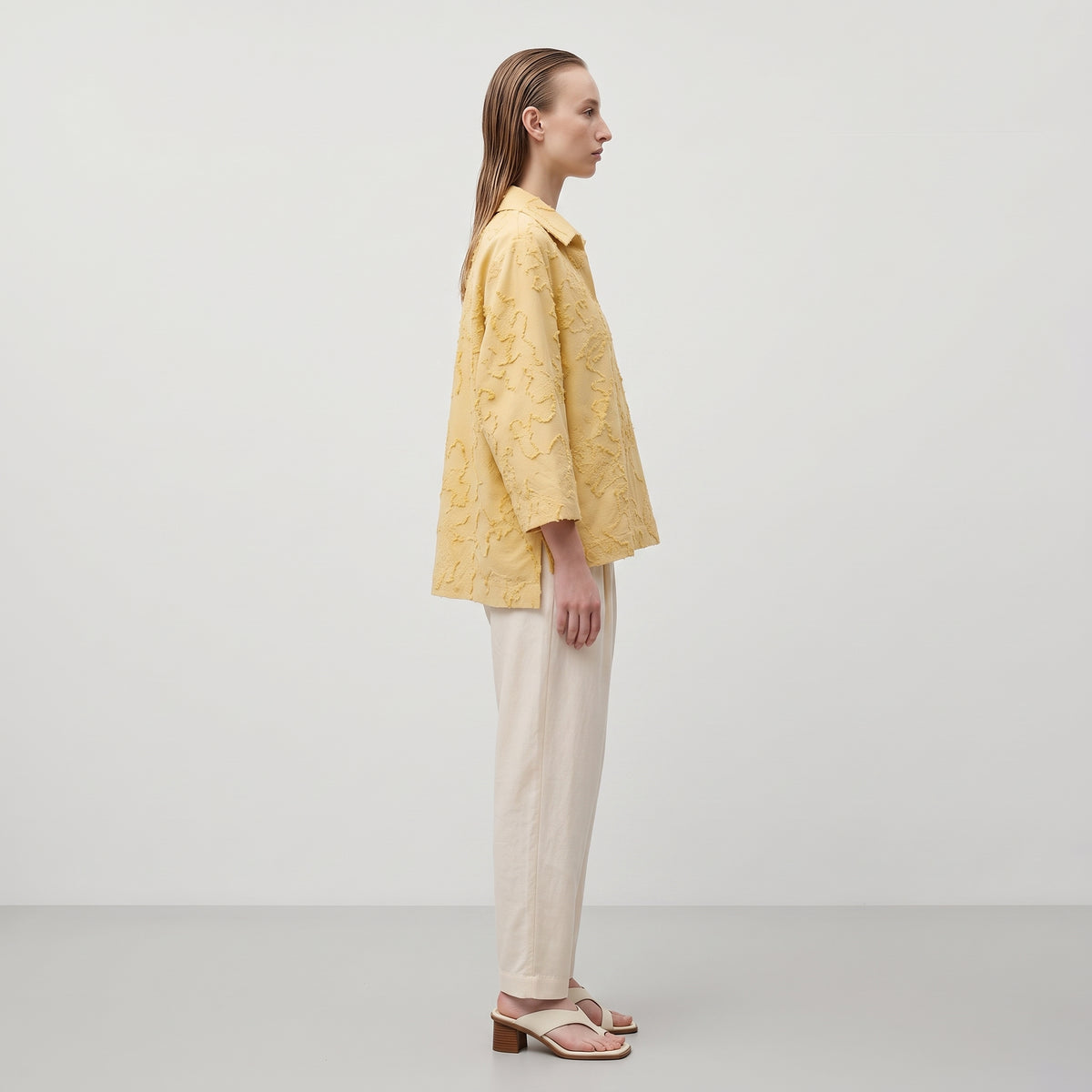 Textured Yellow Collared Blouse