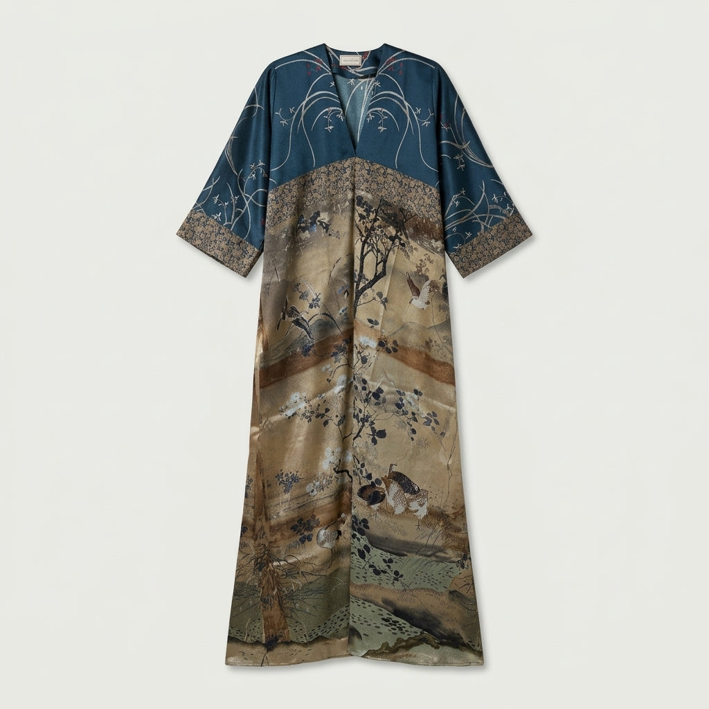 Printed Silk V-Neck Dress