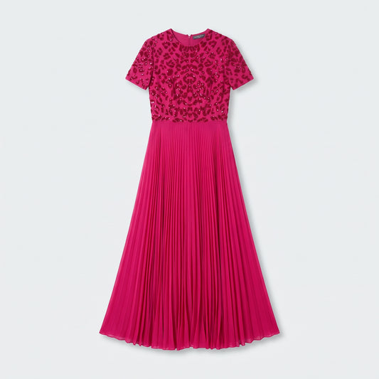 Embellished Pleated Midi Dress