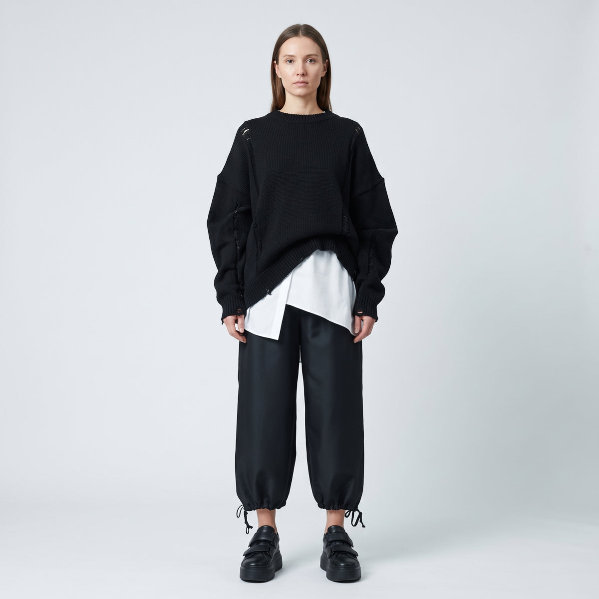 Black Adjustable Hem Wide Trousers