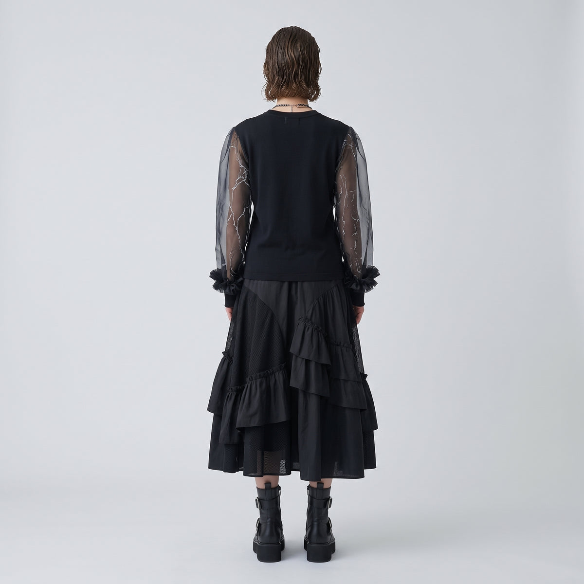 Sheer Sleeve Black Pullover