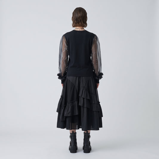 Sheer Sleeve Black Pullover