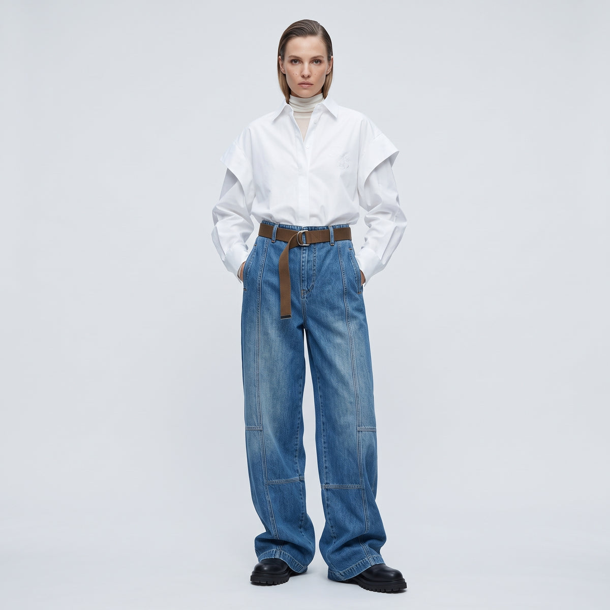 PLAN C Belted Wide Leg Denim Jeans - view 3