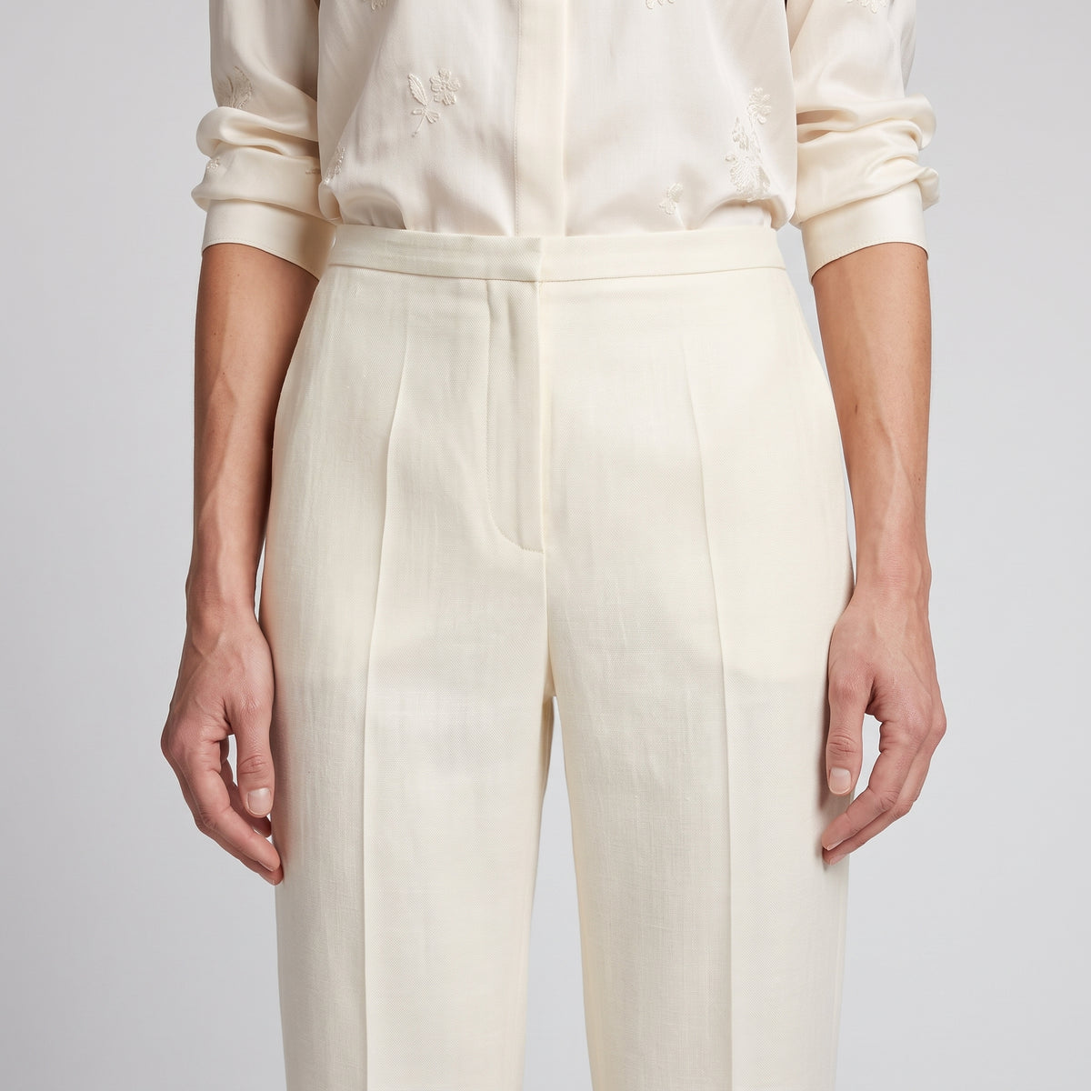 Ivory Tailored Side-Slit Trousers