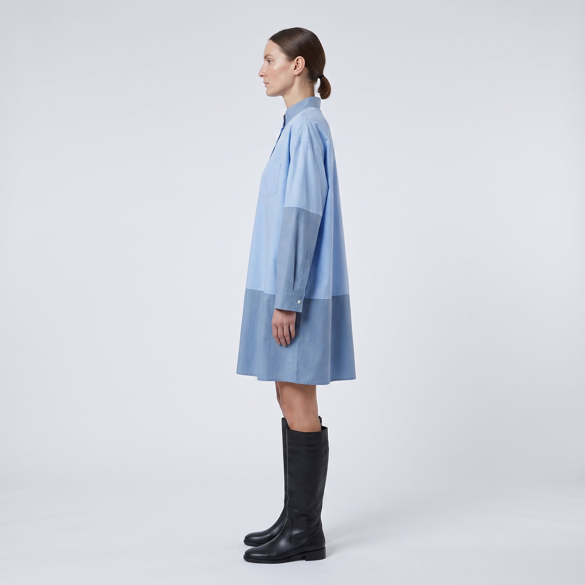 TSUNODA Two-Tone Blue Cotton Shirt - view 4