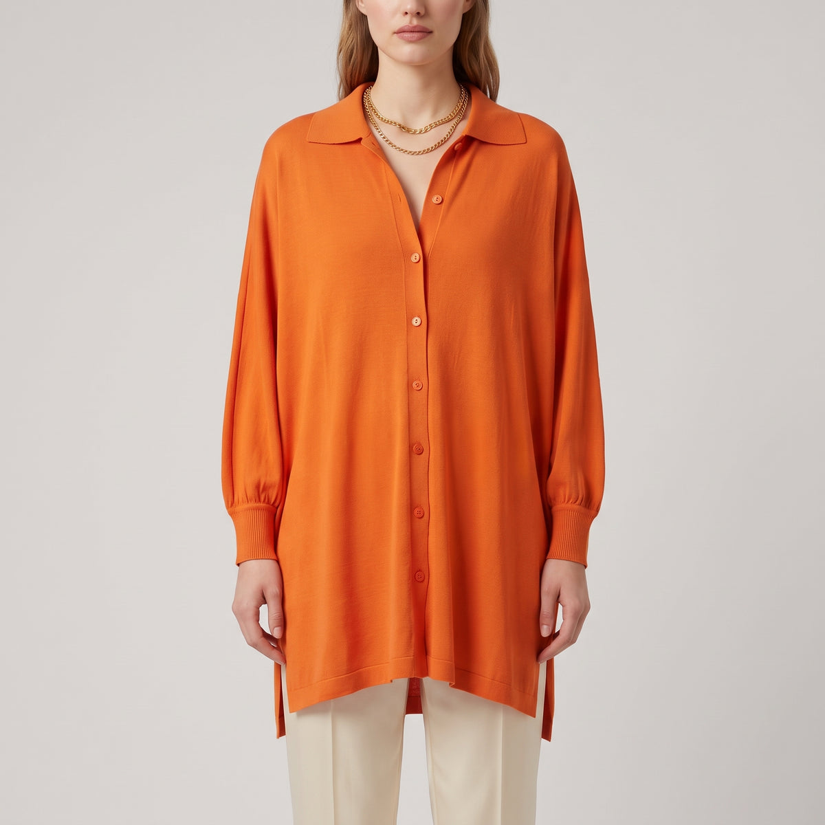 ALBERTA FERRETTI Orange Oversized Knit Polo Top - view 2