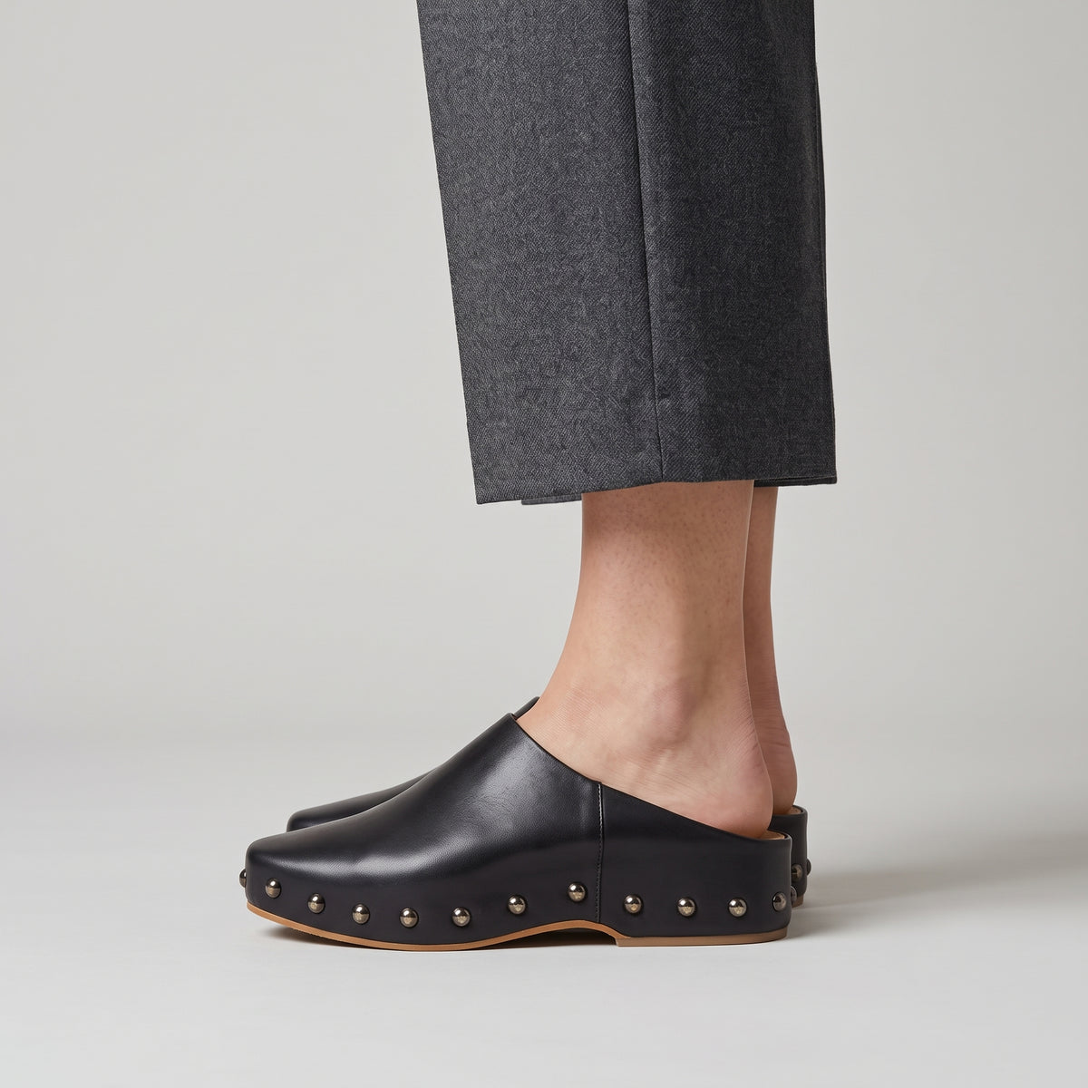 Studded Leather Platform Clogs