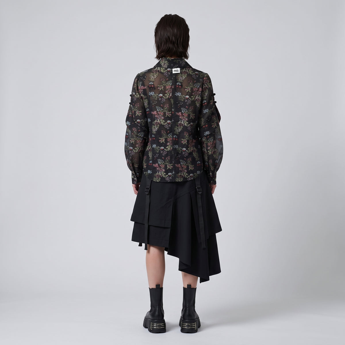 Sheer Floral Toggle Blouse