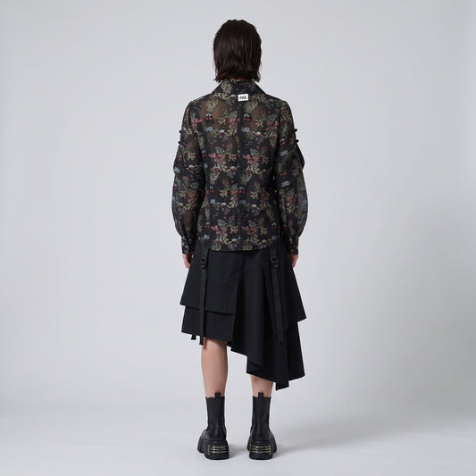 Sheer Floral Toggle Blouse