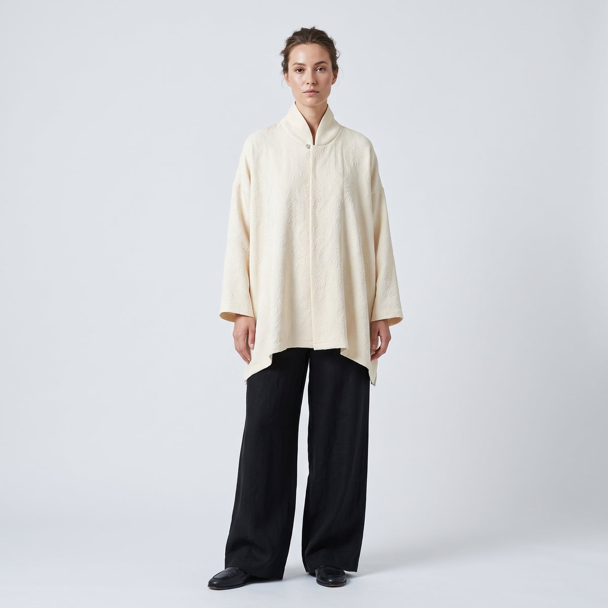 Textured High Collar Oversized Shirt