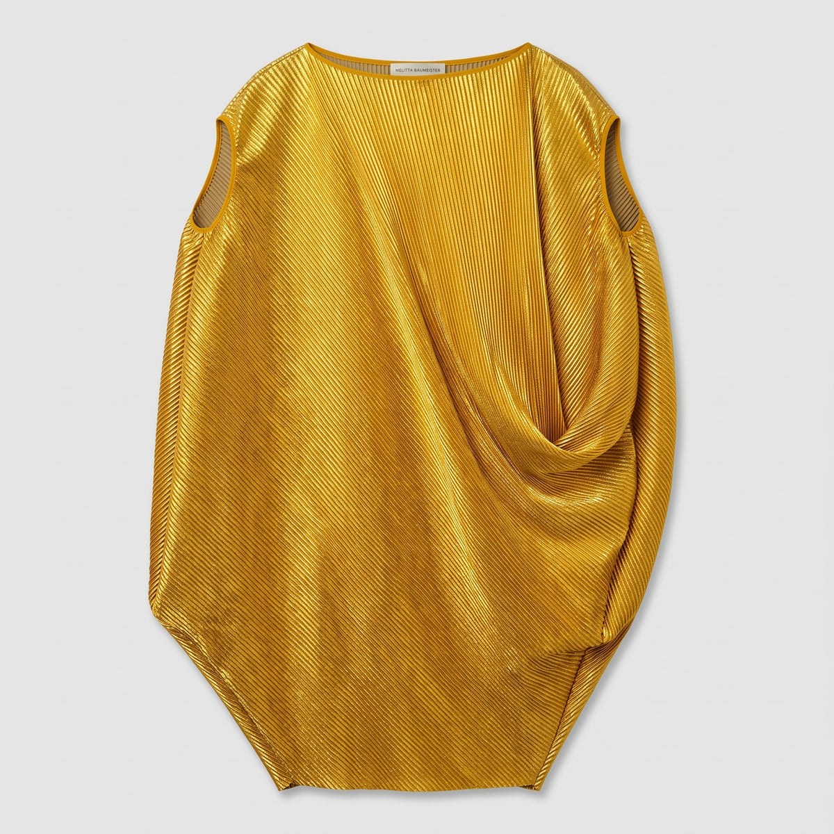 Sculptural Pleated Gold Metallic Dress