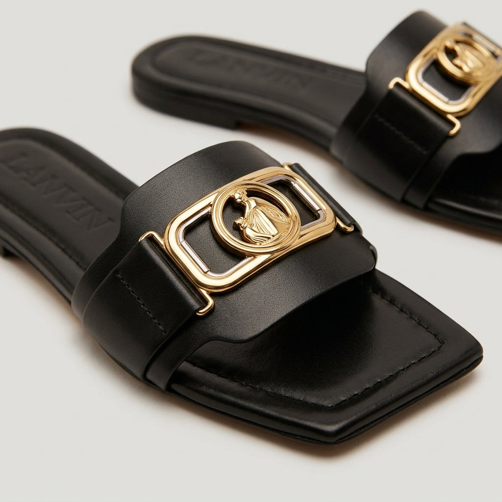 LANVIN Embellished Leather Slide Sandals - view 2