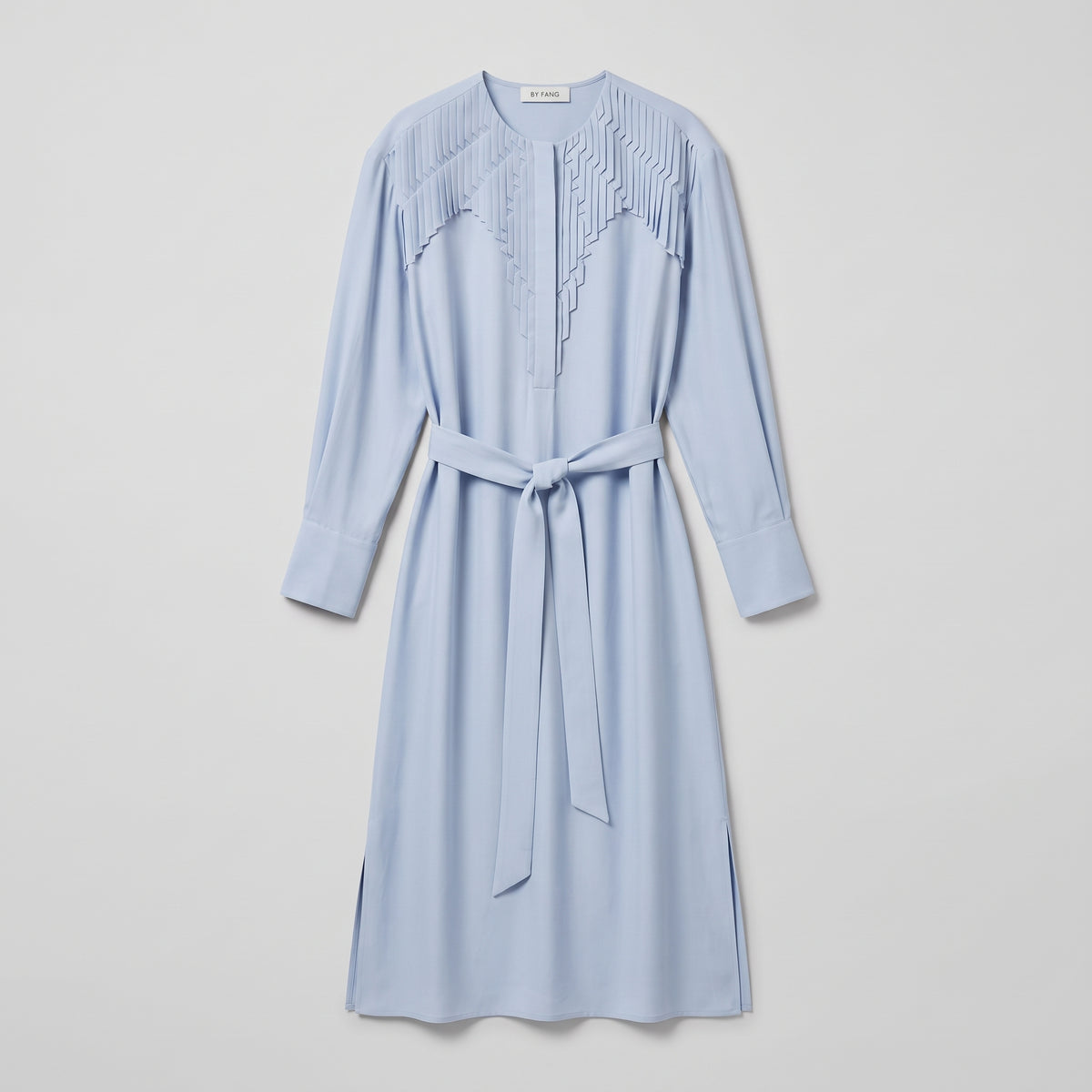 BY FANG Pleated Belted Midi Dress