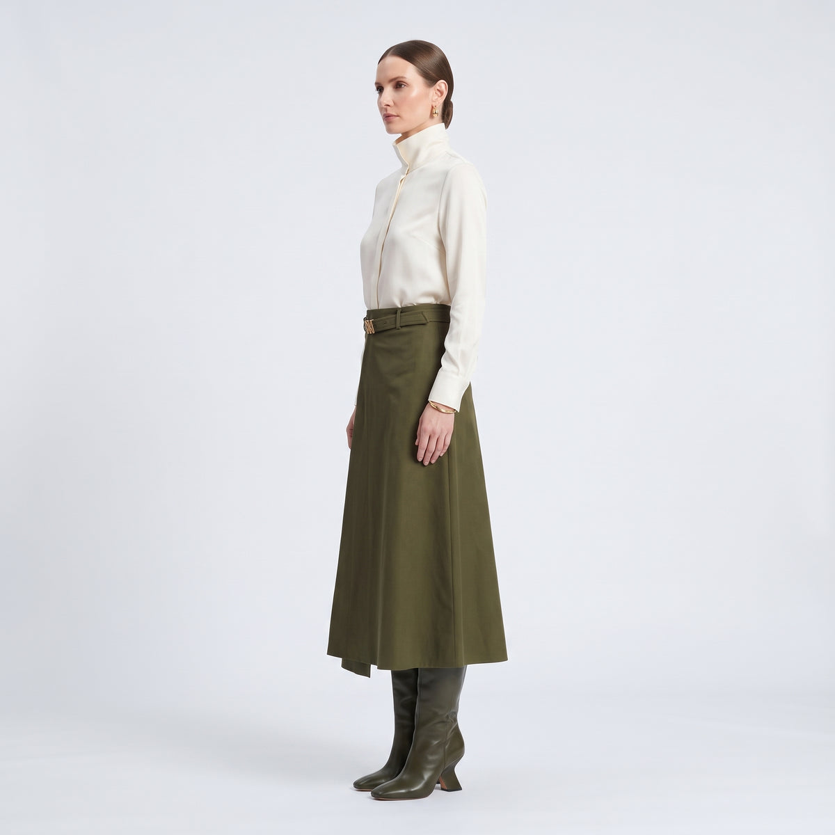 NATAN Belted Olive Green Midi Skirt - view 3