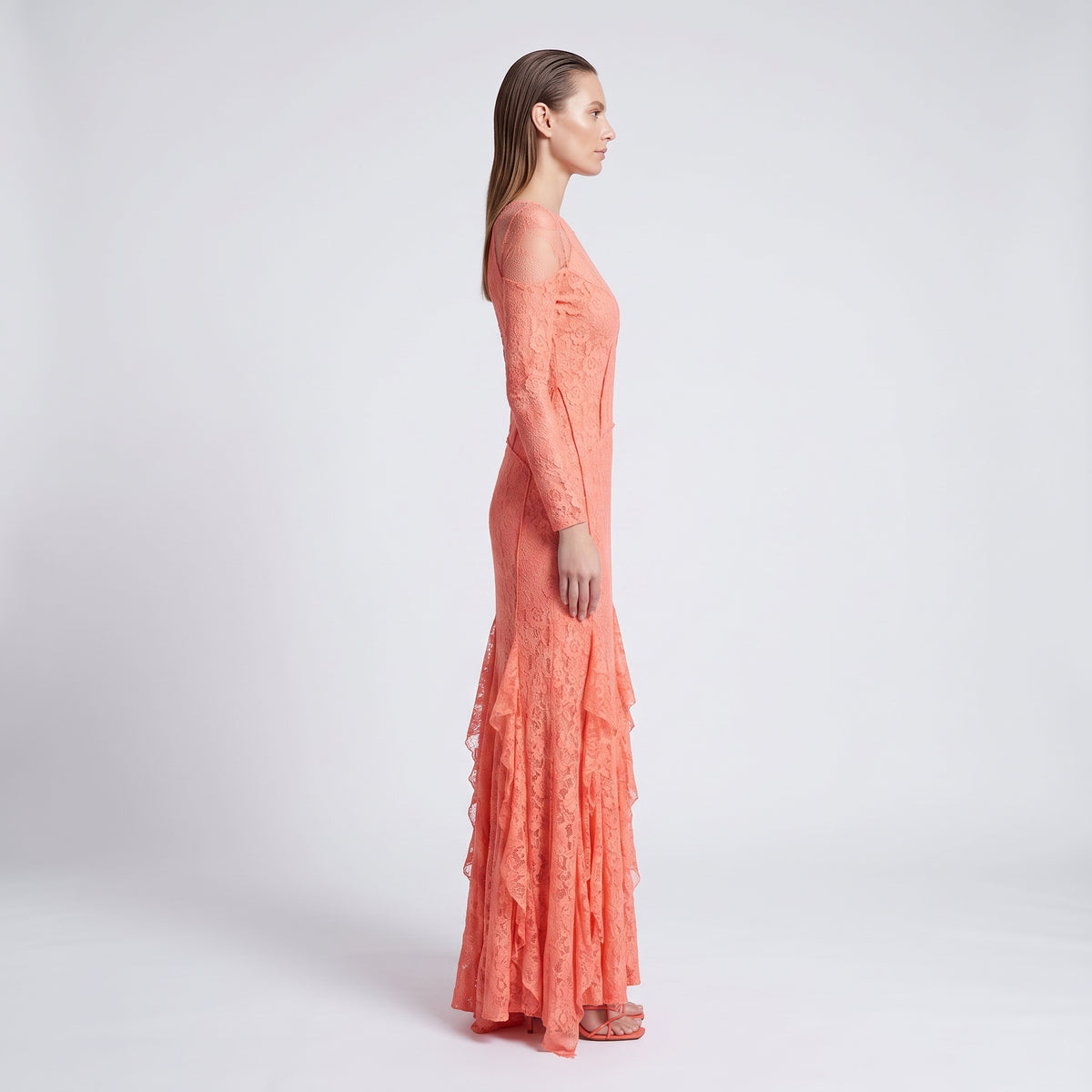 NINA RICCI Orange Lace Long Sleeve Gown - view 4