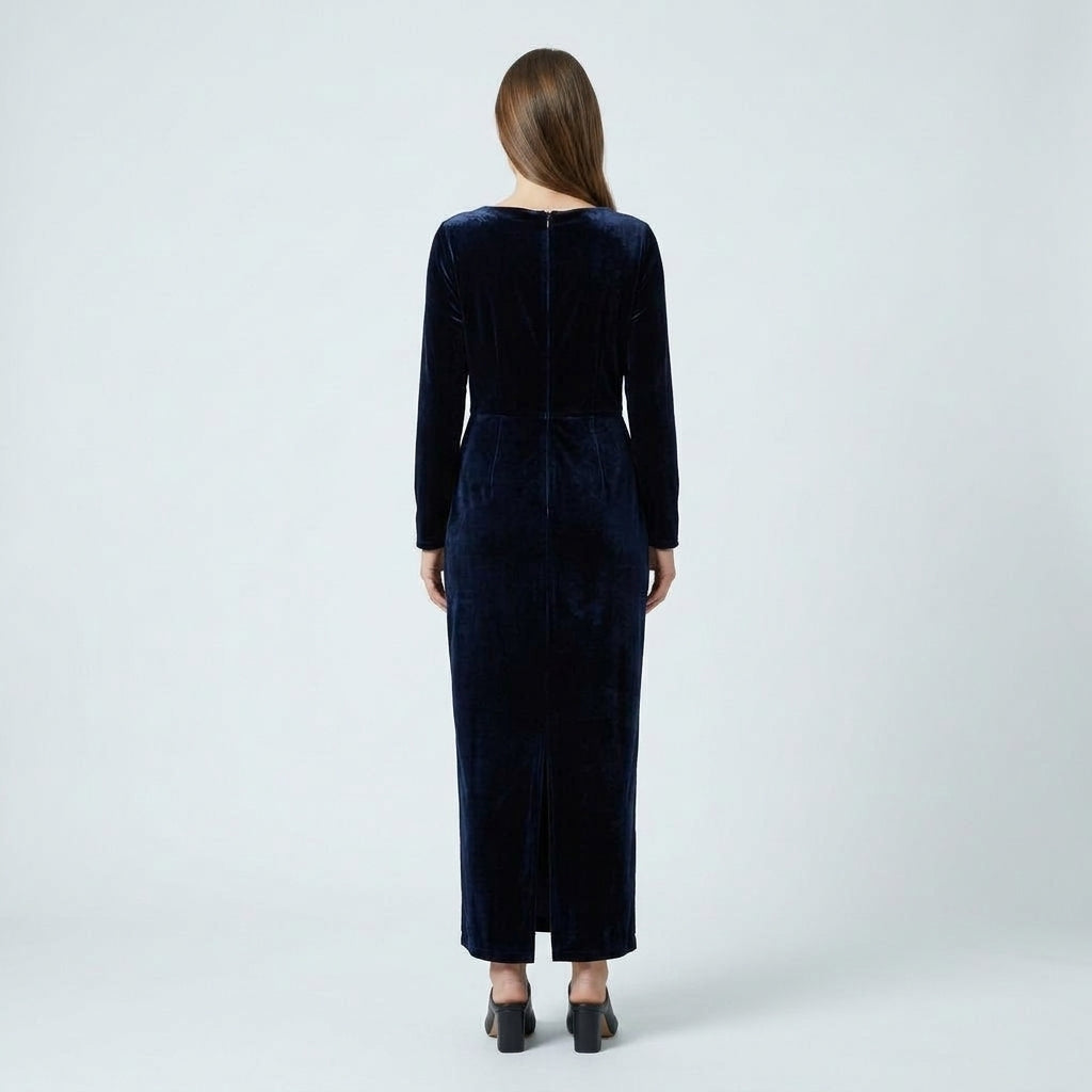 NATAN Draped Navy Velvet Midi Dress - view 4