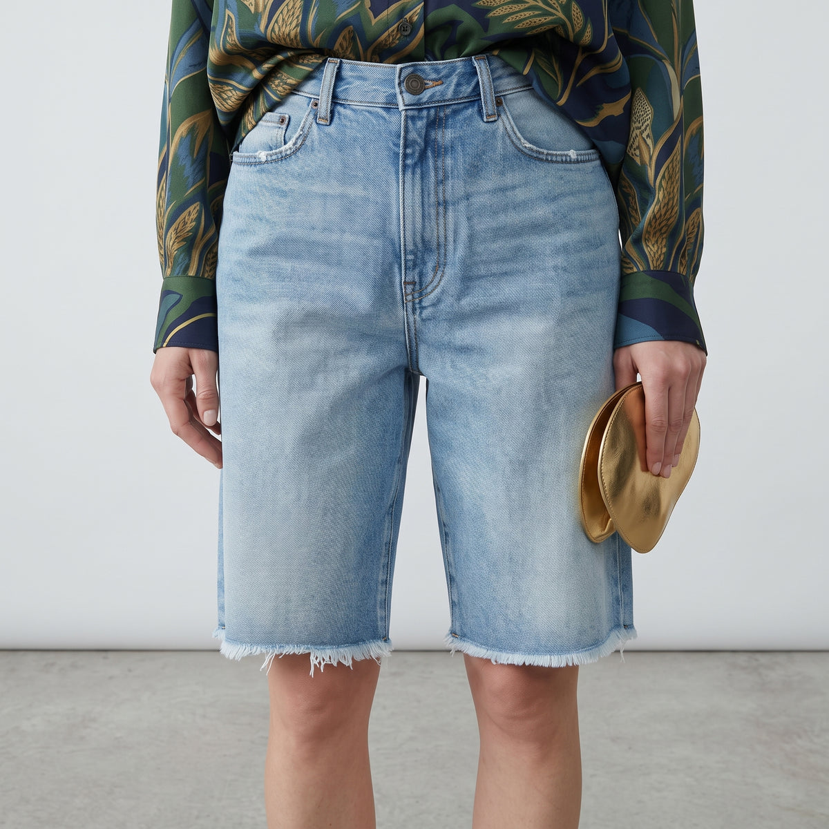 DRIES VAN NOTEN Light Wash Denim Raw-Hem Shorts - view 2