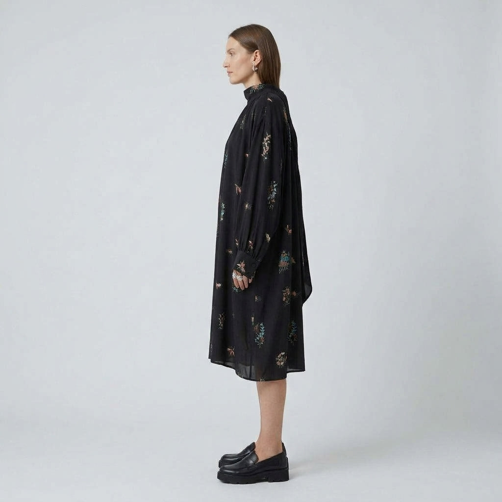 Floral Printed Duchess Silk Dress