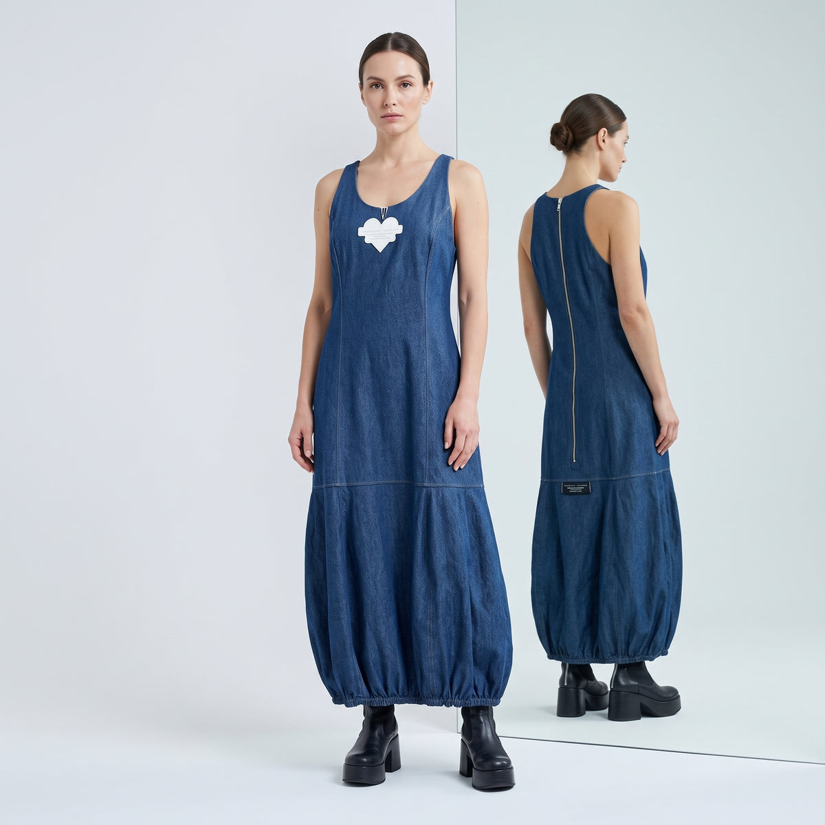 VICTORIA TOMAS Heart Detail Denim Balloon Dress - view 3