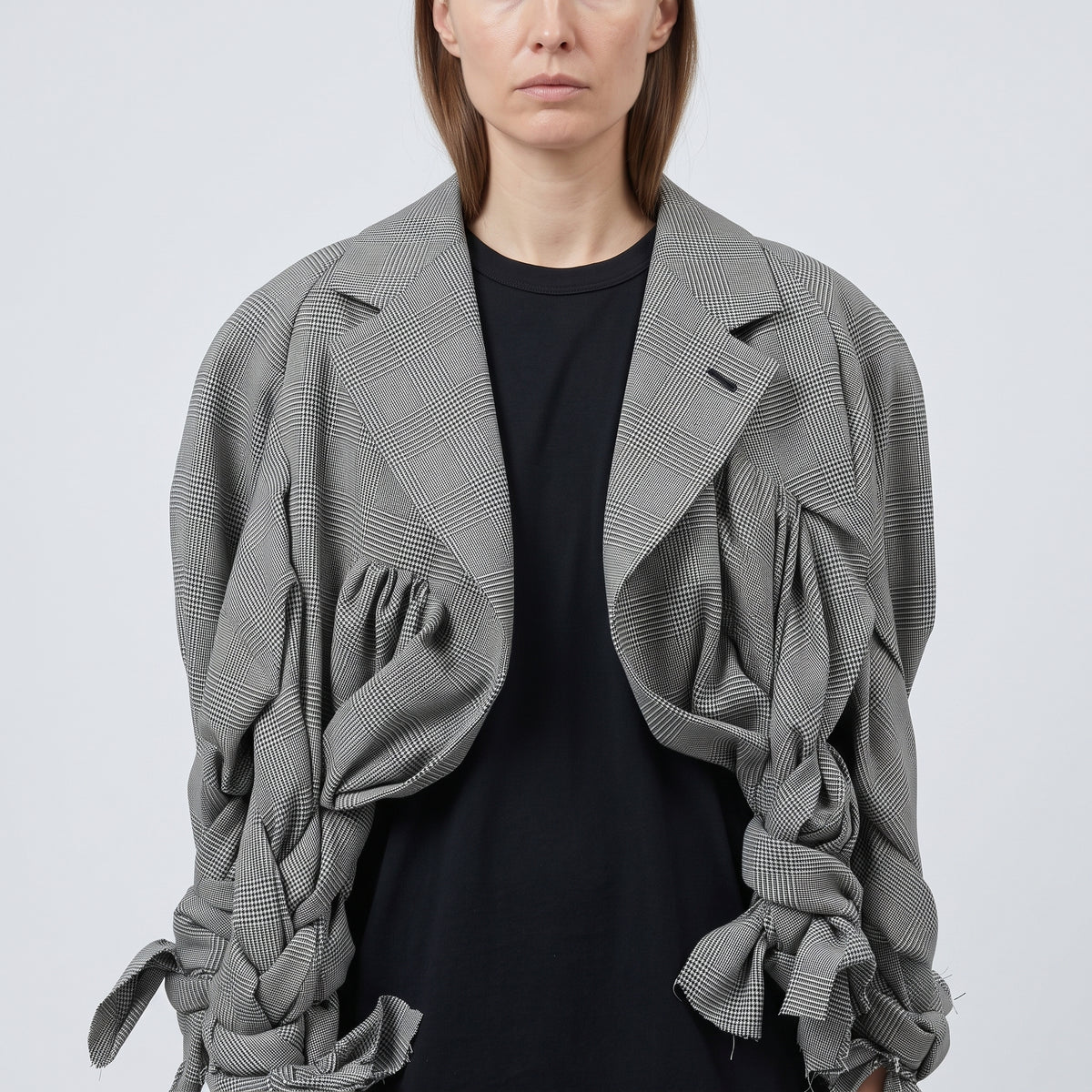 COMME DES GARCONS Deconstructed Plaid Cropped Jacket - view 2