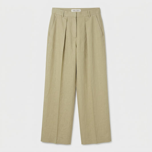 ALBERTA FERRETTI Pleated Wide Leg Linen Trousers