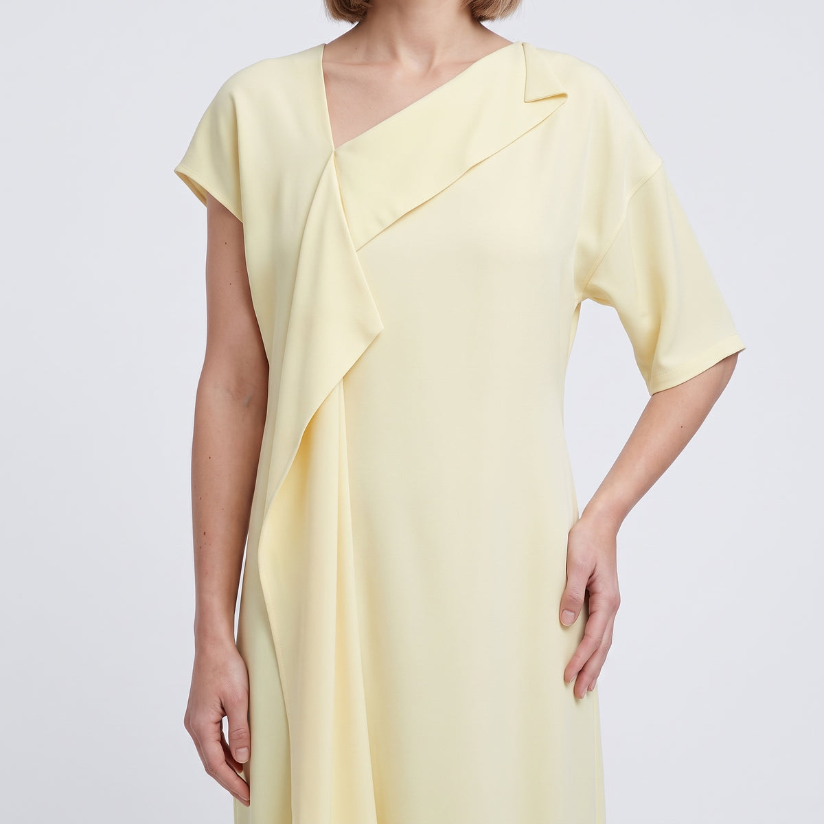 PLAN C Asymmetric Ivory Draped Midi Dress - view 2