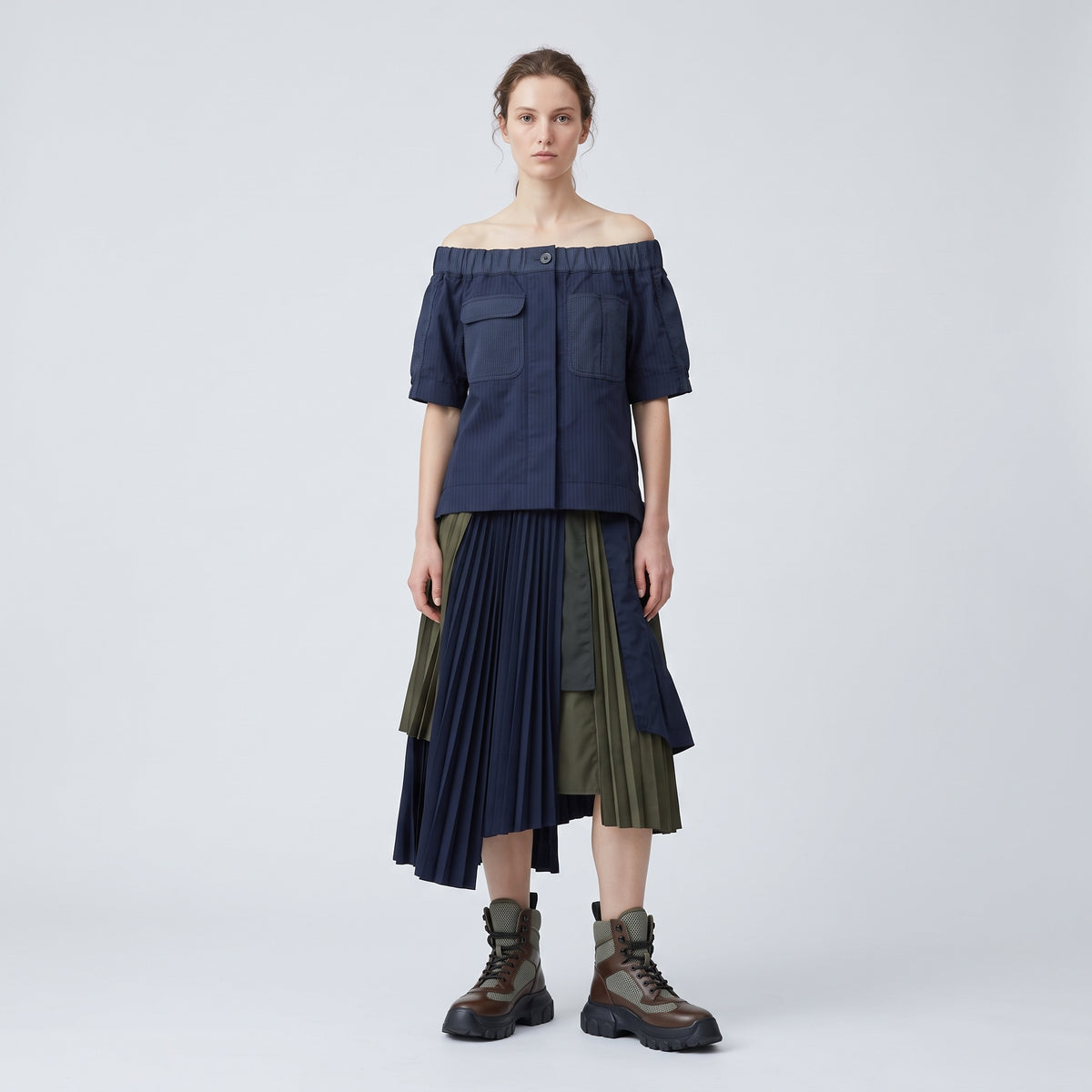 SACAI Pinstripe Off-The-Shoulder Utility Top - view 3
