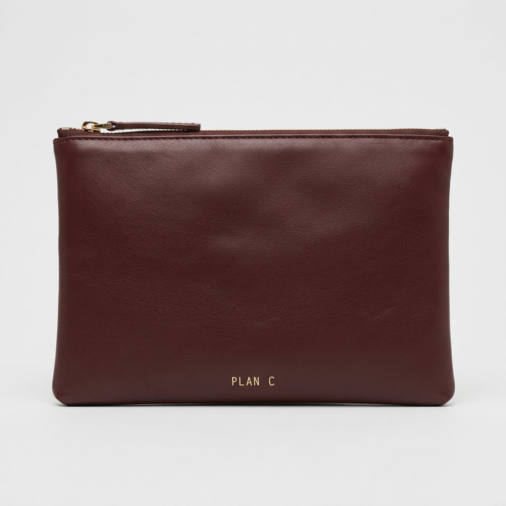PLAN C Burgundy Leather Clutch Bag