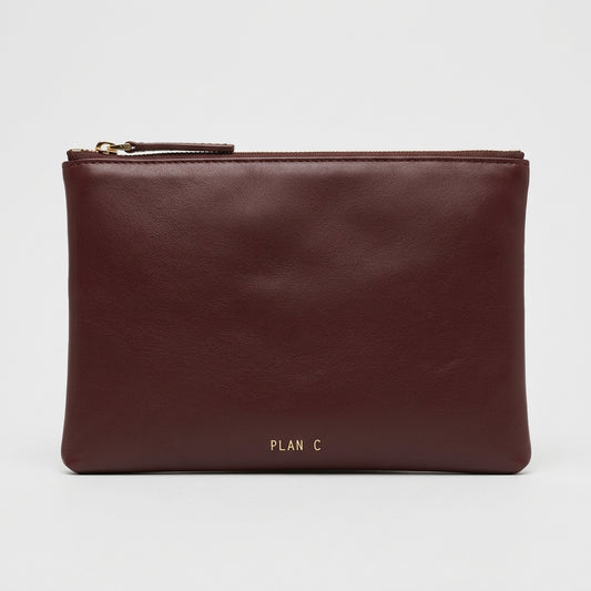 PLAN C Burgundy Leather Clutch Bag