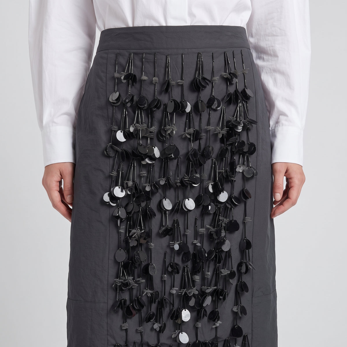 PLAN C Embellished Charcoal Midi Skirt - view 2
