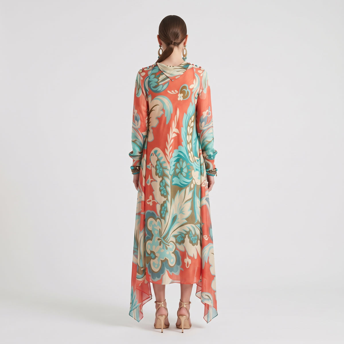 ETRO Orange Paisley Asymmetric Dress - view 5