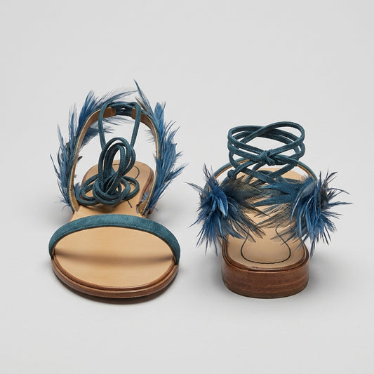 Feather Lace Up Flat Sandals