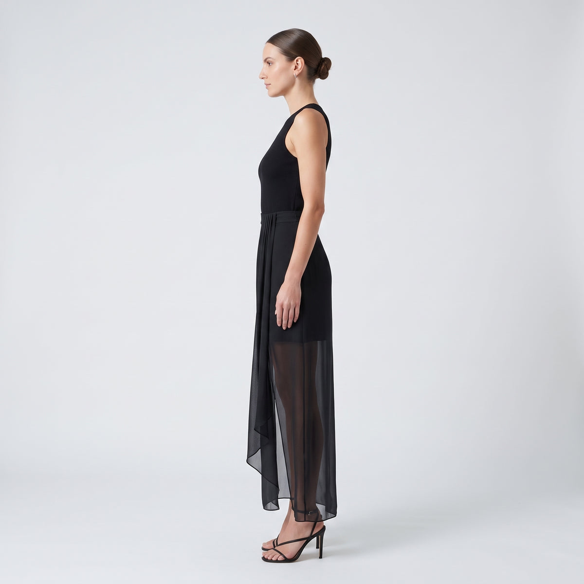 Draped Sheer Overlay Maxi Skirt