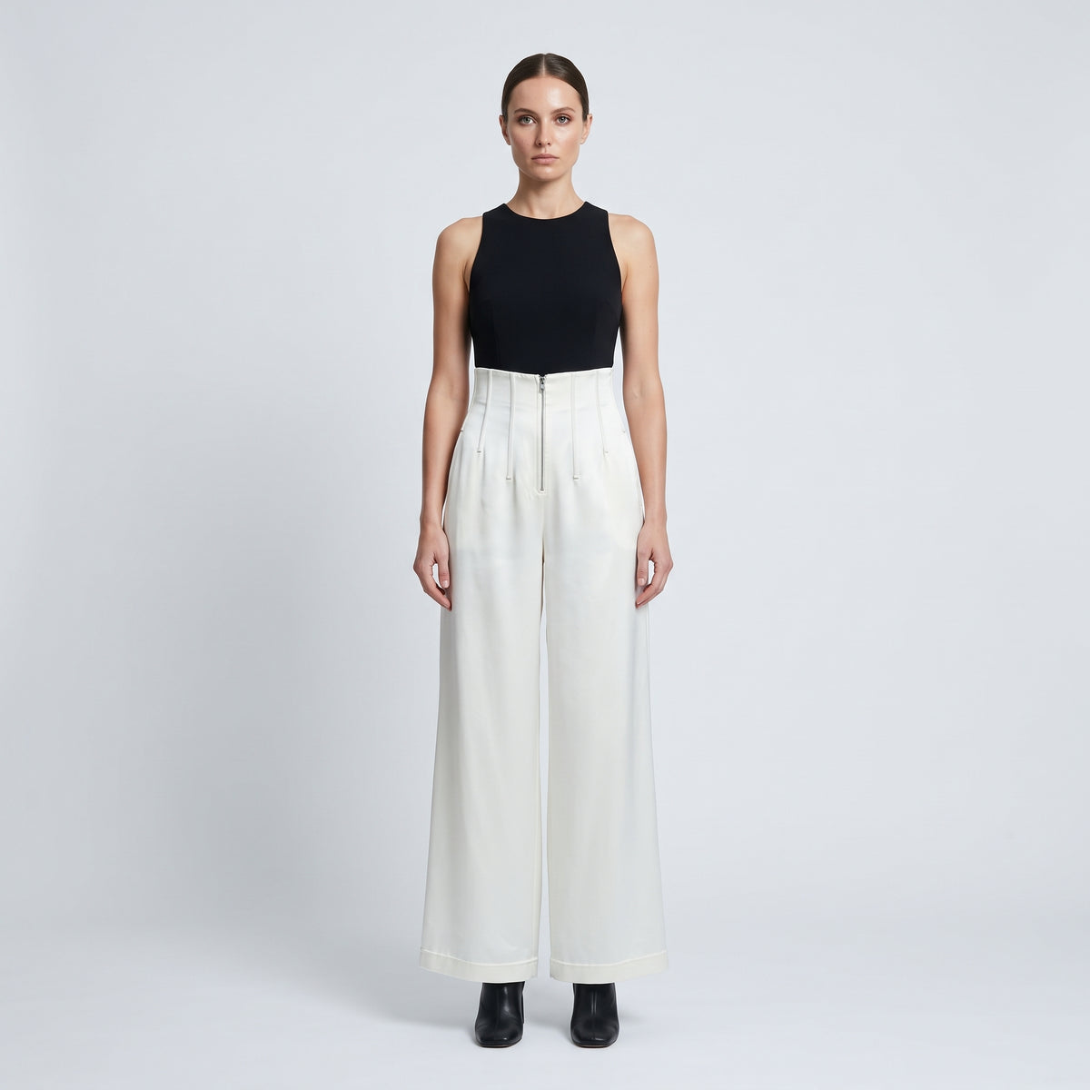 BY FANG Cream High-Waisted Wide-Leg Trousers - view 3