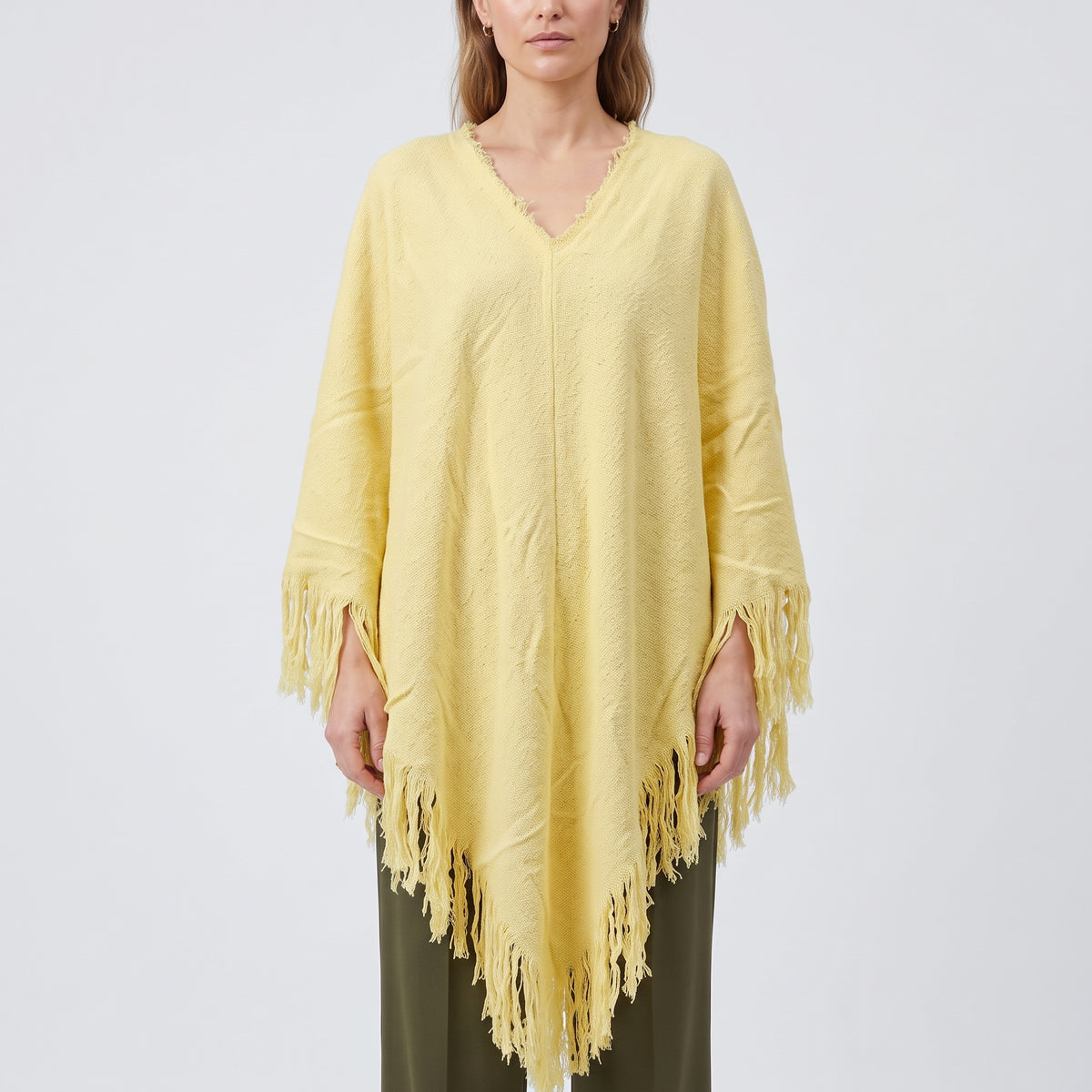 RODEBJER Yellow Fringed Knit Poncho - view 2