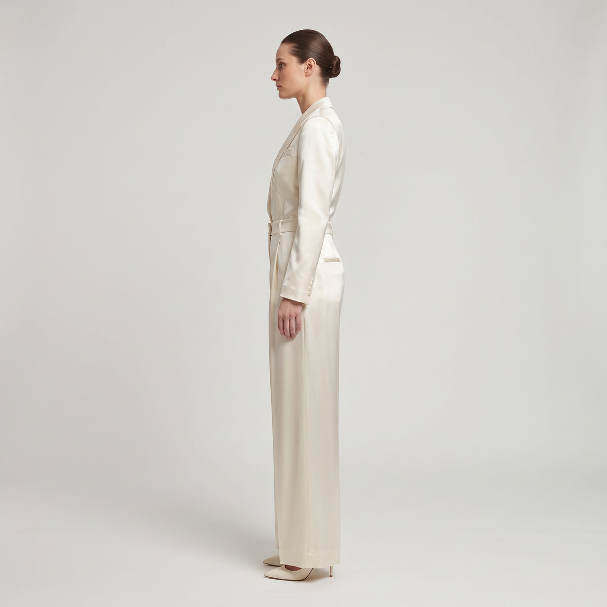 Pleated Satin Wide Leg Trousers