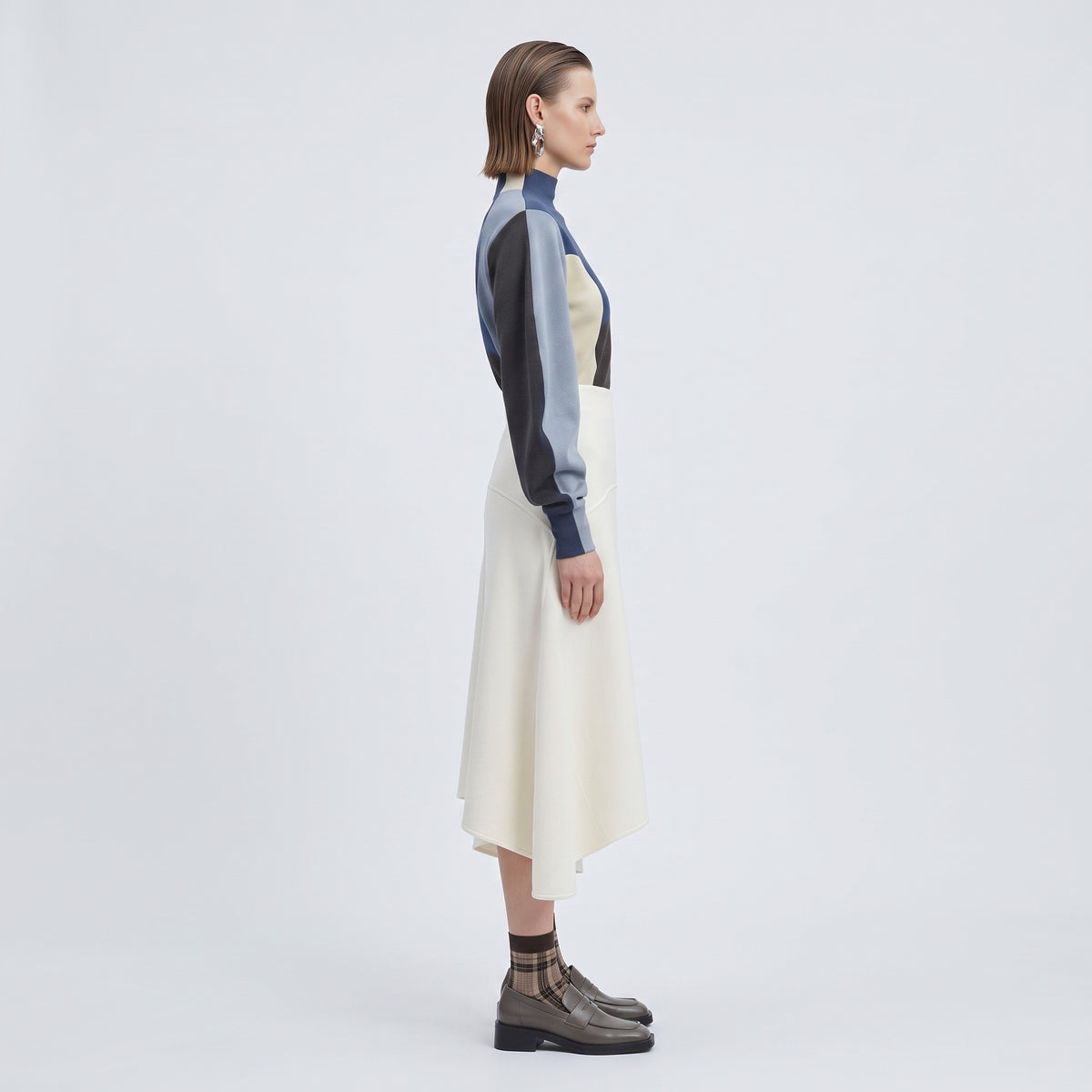 PLAN C White Structured Flared Midi Skirt - view 3